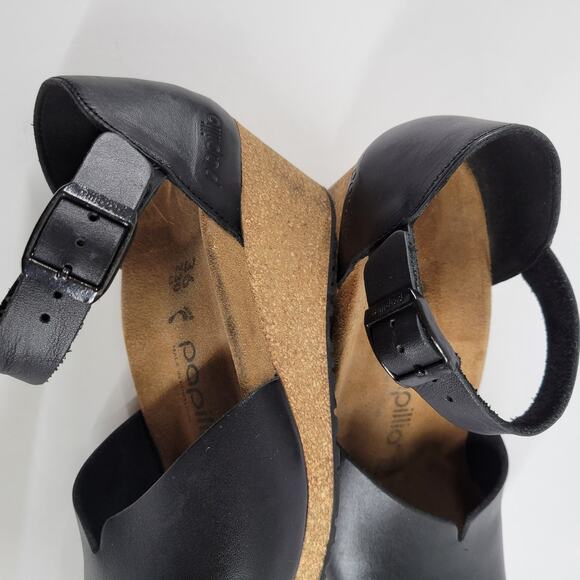 Birkenstock Papillio Mary Jane Wedge Sandal Black Leather Mary Jane Sz 36 5 5.5 - Picture 4 of 15